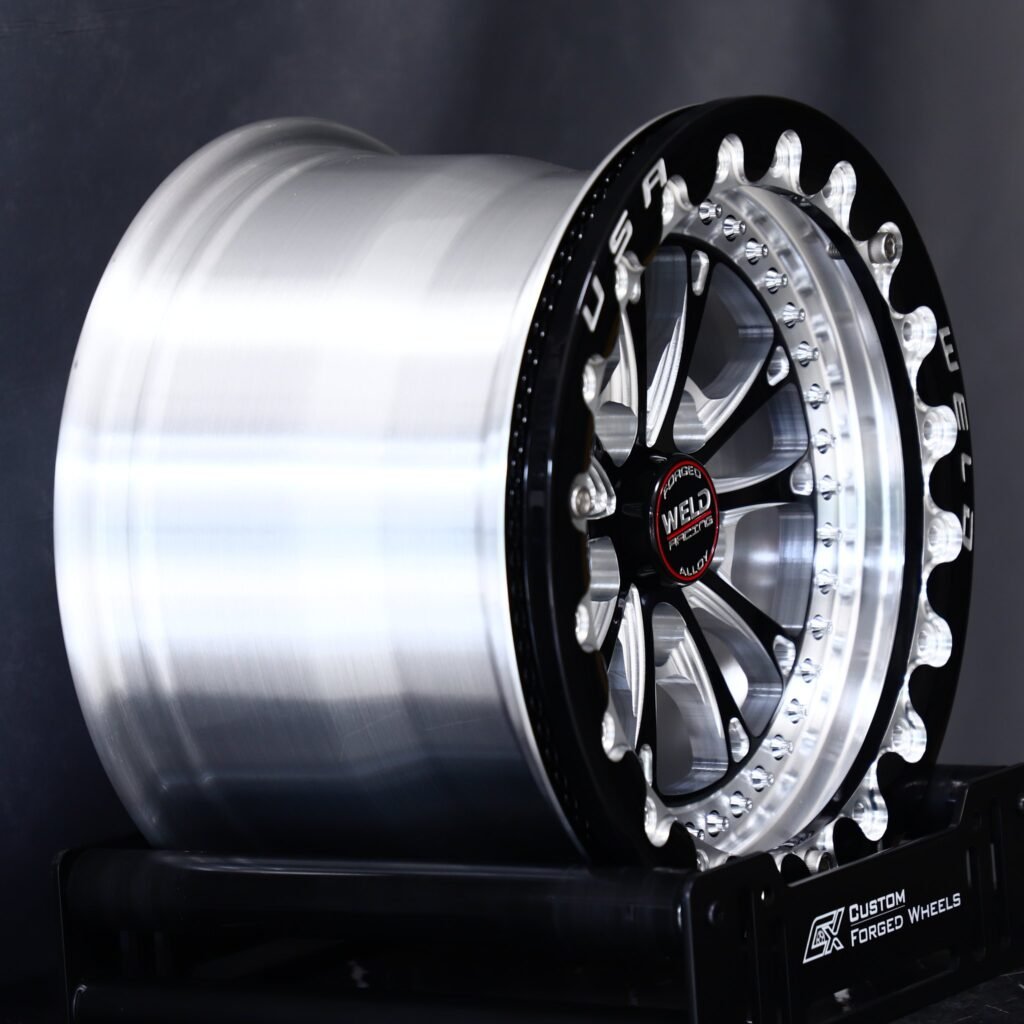 5x114.3 wheels – Gloss Black / Machined 5-Spoke Beadlock (Weld Racing-Style), side view