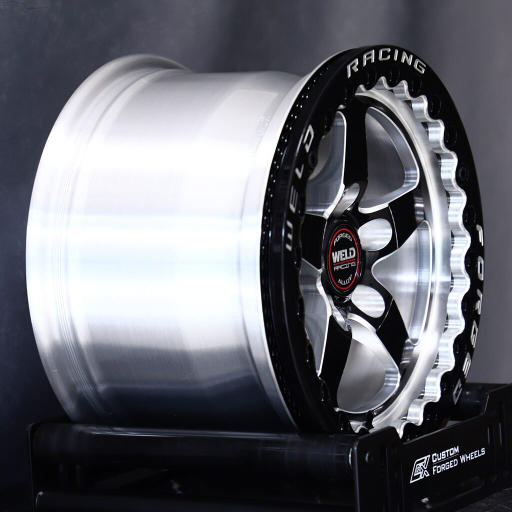 5x114.3 wheels – Gloss Black / Machined 5-Spoke (Weld Racing-Style), side view