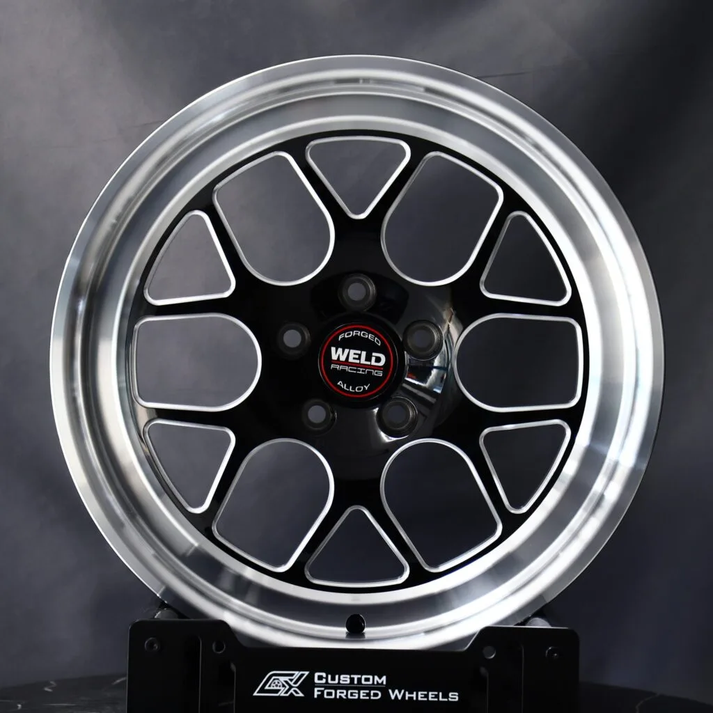 Ford Mustang wheels – Gloss Black / Machined 5 Y-Spoke (Weld Racing-Style), front view