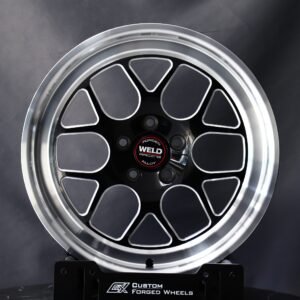 Weld Racing-Style Gloss Black / Machined 5 Y-Spoke Forged Drag Racing Wheels – Ford Mustang / Chevrolet Corvette Fitment (5-Lug)