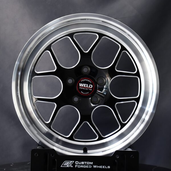 Ford Mustang wheels – Gloss Black / Machined 5 Y-Spoke (Weld Racing-Style), front view