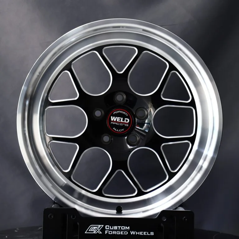 Ford Mustang wheels – Gloss Black / Machined 5 Y-Spoke (Weld Racing-Style), front view