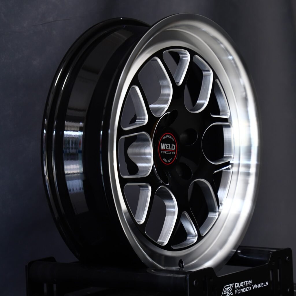 5x114.3 wheels – Gloss Black / Machined 5 Y-Spoke (Weld Racing-Style), side view