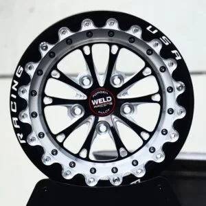 Weld Racing-Style Gloss Black / Machined Mesh Beadlock Forged Drag Racing Wheels – Ford Mustang / Chevrolet Corvette Fitment (5-Lug) – Design 2