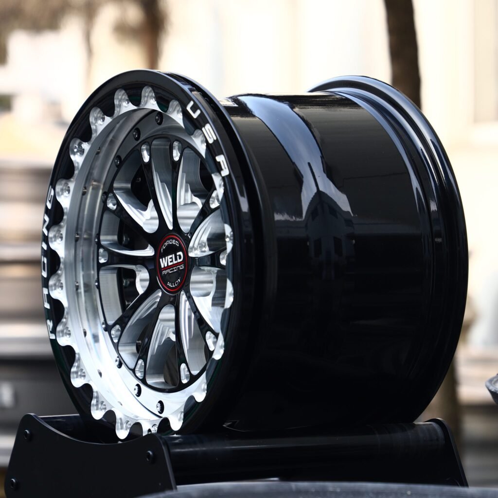 5x114.3 wheels – Gloss Black / Machined Mesh Beadlock (Weld Racing-Style), side view