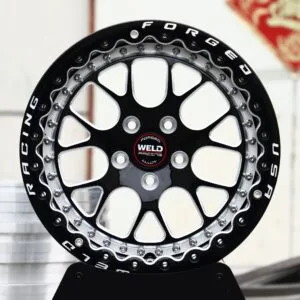 Weld Racing-Style Gloss Black / Machined Mesh Beadlock Forged Drag Racing Wheels – Ford Mustang / Chevrolet Corvette Fitment (5-Lug)