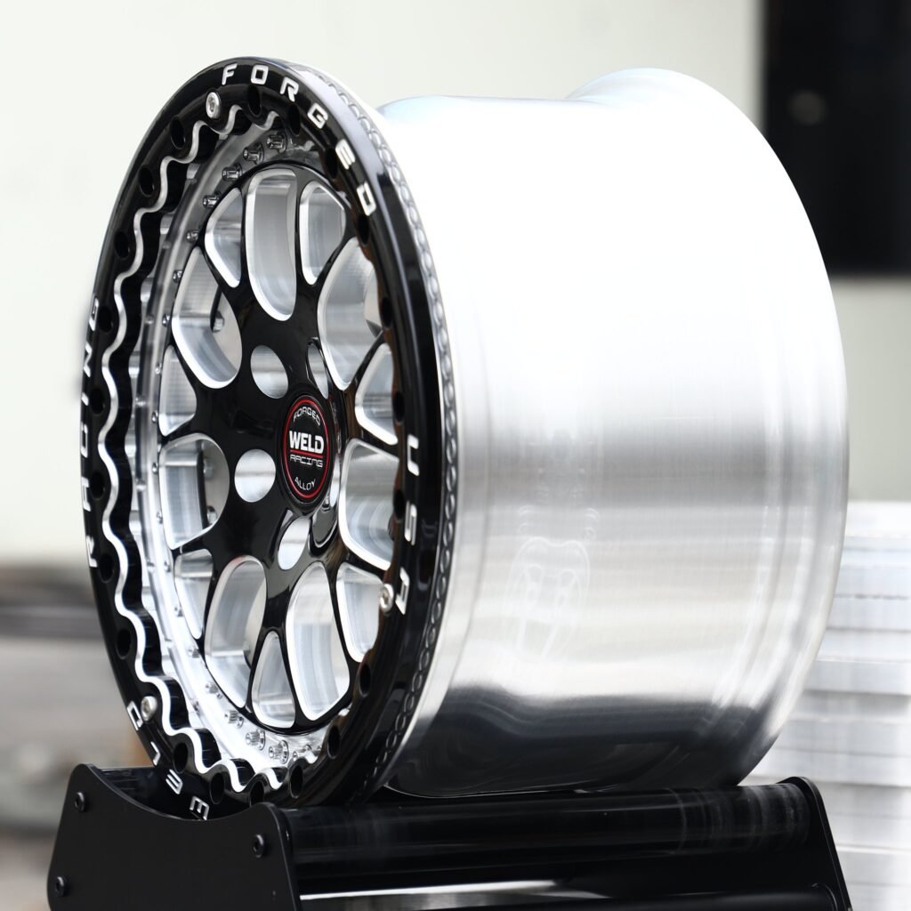 5x114.3 wheels – Gloss Black / Machined Mesh Beadlock (Weld Racing-Style), side view