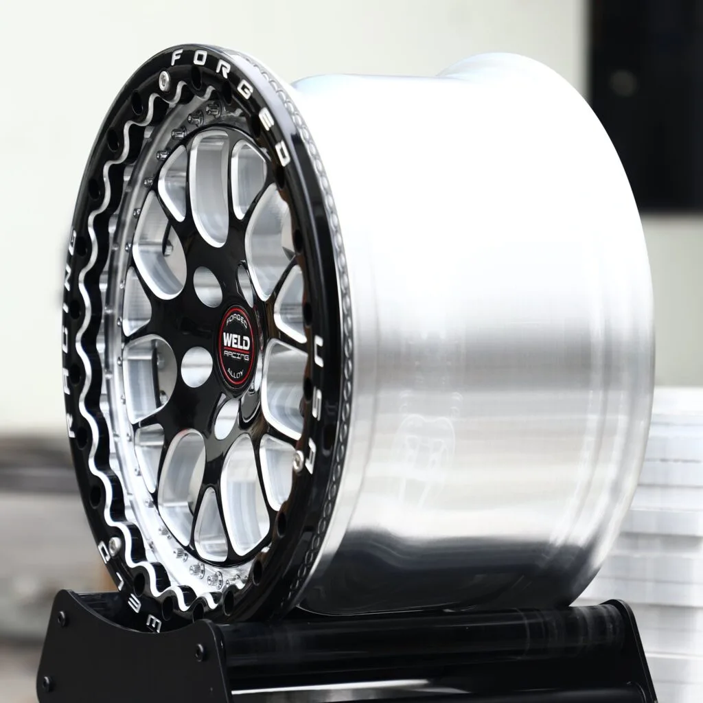 5x114.3 wheels – Gloss Black / Machined Mesh Beadlock (Weld Racing-Style), side view
