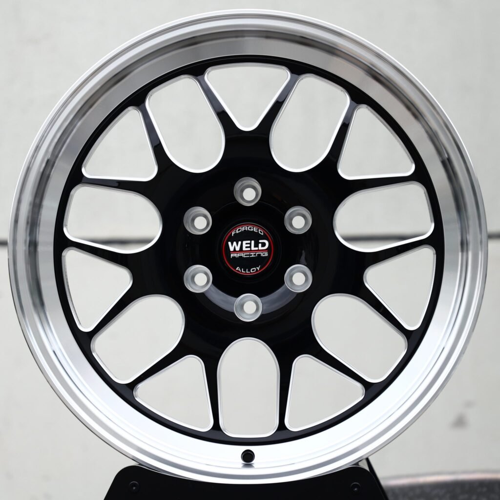 Ford F-150 wheels – Gloss Black / Machined Mesh Beadlock (Weld Racing-Style), front view