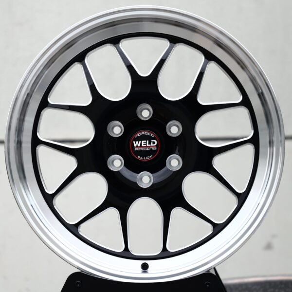 Ford F-150 wheels – Gloss Black / Machined Mesh Beadlock (Weld Racing-Style), front view
