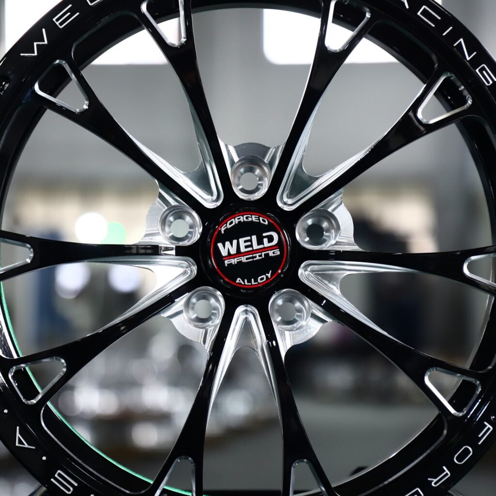 Dodge Charger wheels – Gloss Black / Machined Multi-Spoke (Weld Racing-Style), lip and barrel detail