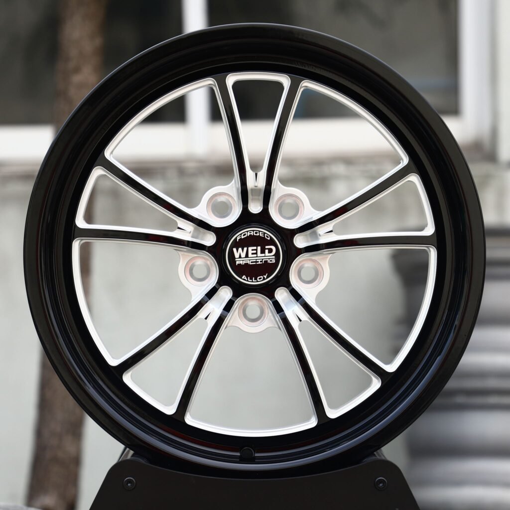 Ford Mustang wheels – Gloss Black Machined Twin 10-Spoke (Weld Racing-Style), front view