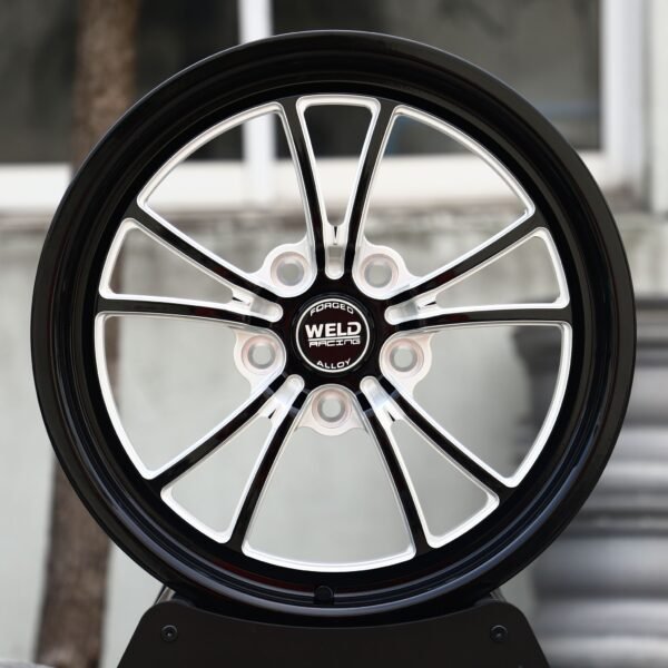 Ford Mustang wheels – Gloss Black Machined Twin 10-Spoke (Weld Racing-Style), front view