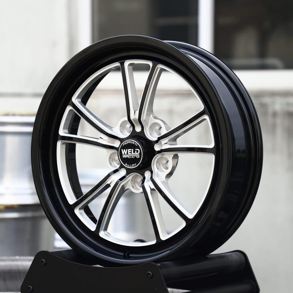 Chevrolet Corvette C7 wheels – Gloss Black Machined Twin 10-Spoke (Weld Racing-Style), angled view