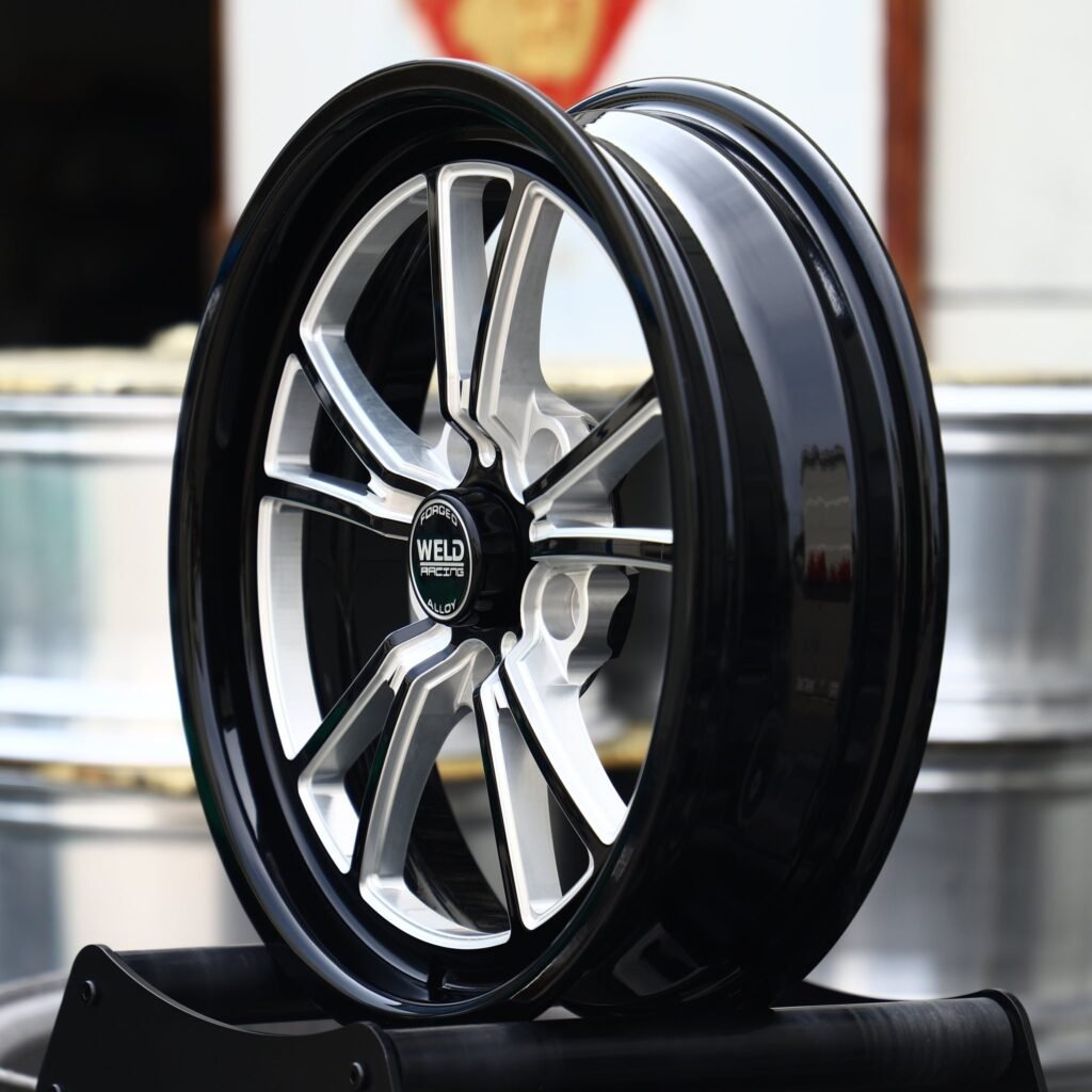 5x114.3 wheels – Gloss Black Machined Twin 10-Spoke (Weld Racing-Style), side view
