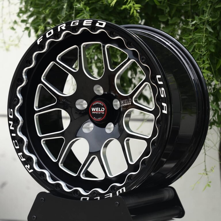 Ford Mustang wheels – Gloss Black Milled Mesh Beadlock (Weld Racing-Style), front view