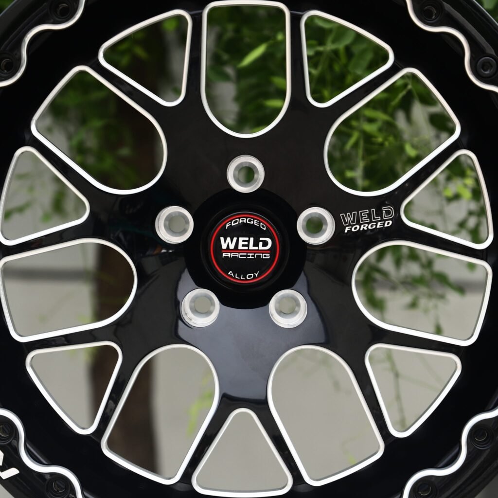 5x114.3 wheels – Gloss Black Milled Mesh Beadlock (Weld Racing-Style), side view