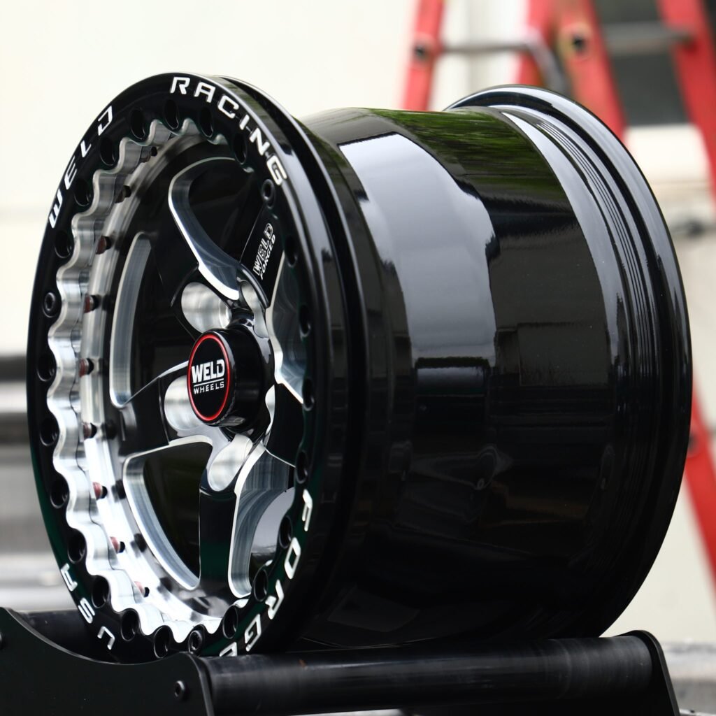 5x114.3 wheels – Gloss Black / Mirror Milled 5-Spoke Beadlock (Weld Racing-Style), side view