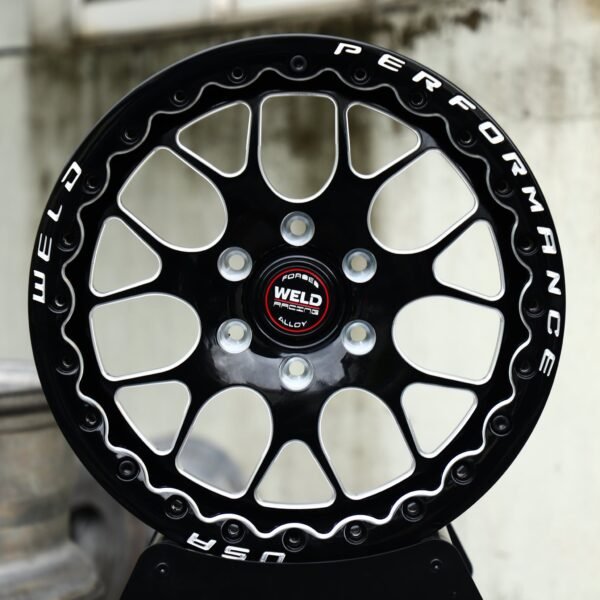 Chevrolet Silverado 1500 wheels – Gloss Black / Mirror Milled Mesh Beadlock (Weld Racing-Style), front view