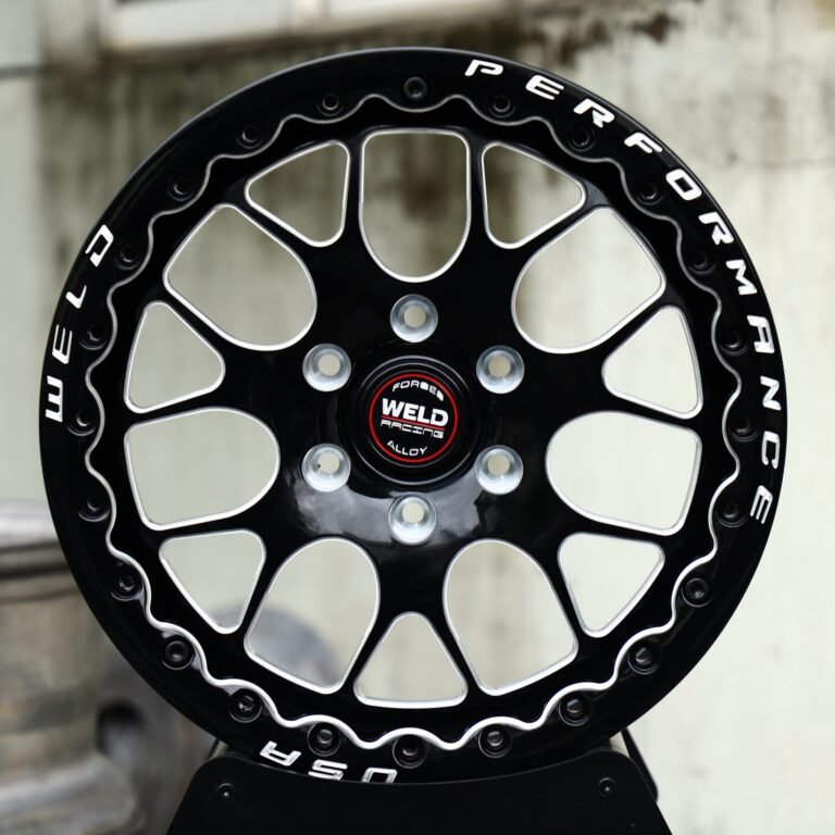 Chevrolet Silverado 1500 wheels – Gloss Black / Mirror Milled Mesh Beadlock (Weld Racing-Style), front view