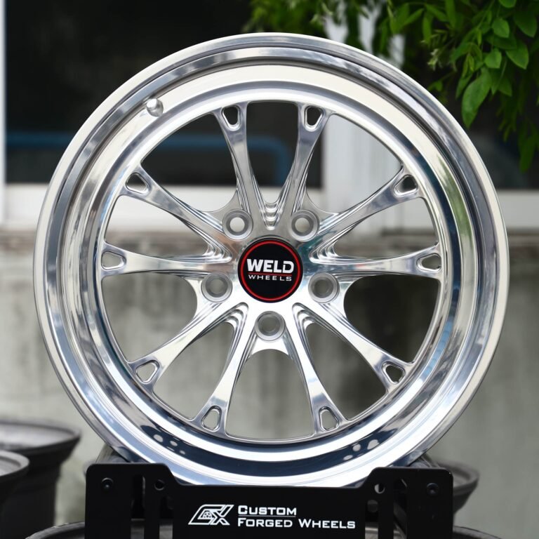 Ford Mustang wheels – Mirror Milled 10-Spoke Polished Deep Lip (Weld Racing-Style), front view