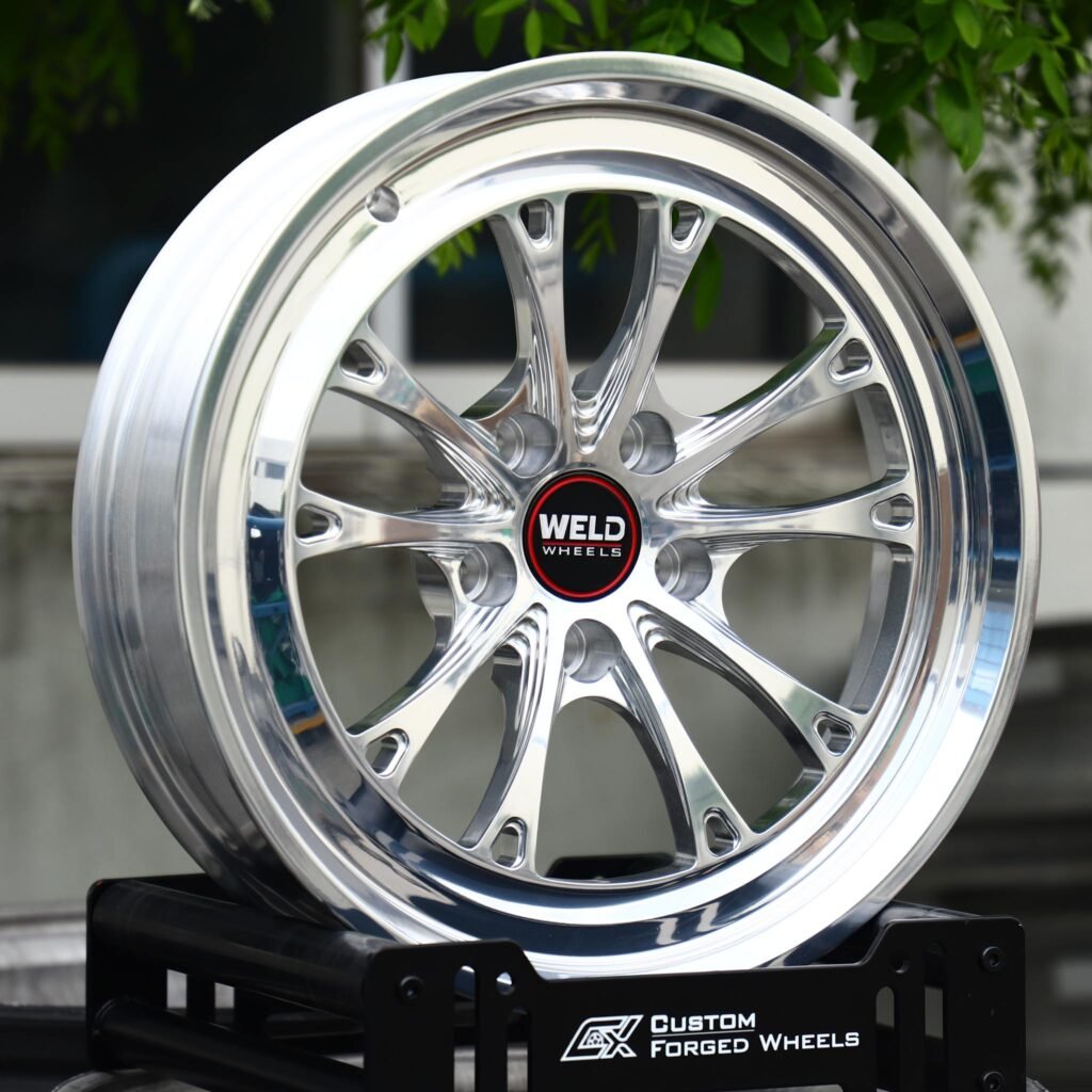 Chevrolet Corvette C7 wheels – Mirror Milled 10-Spoke Polished Deep Lip (Weld Racing-Style), angled view