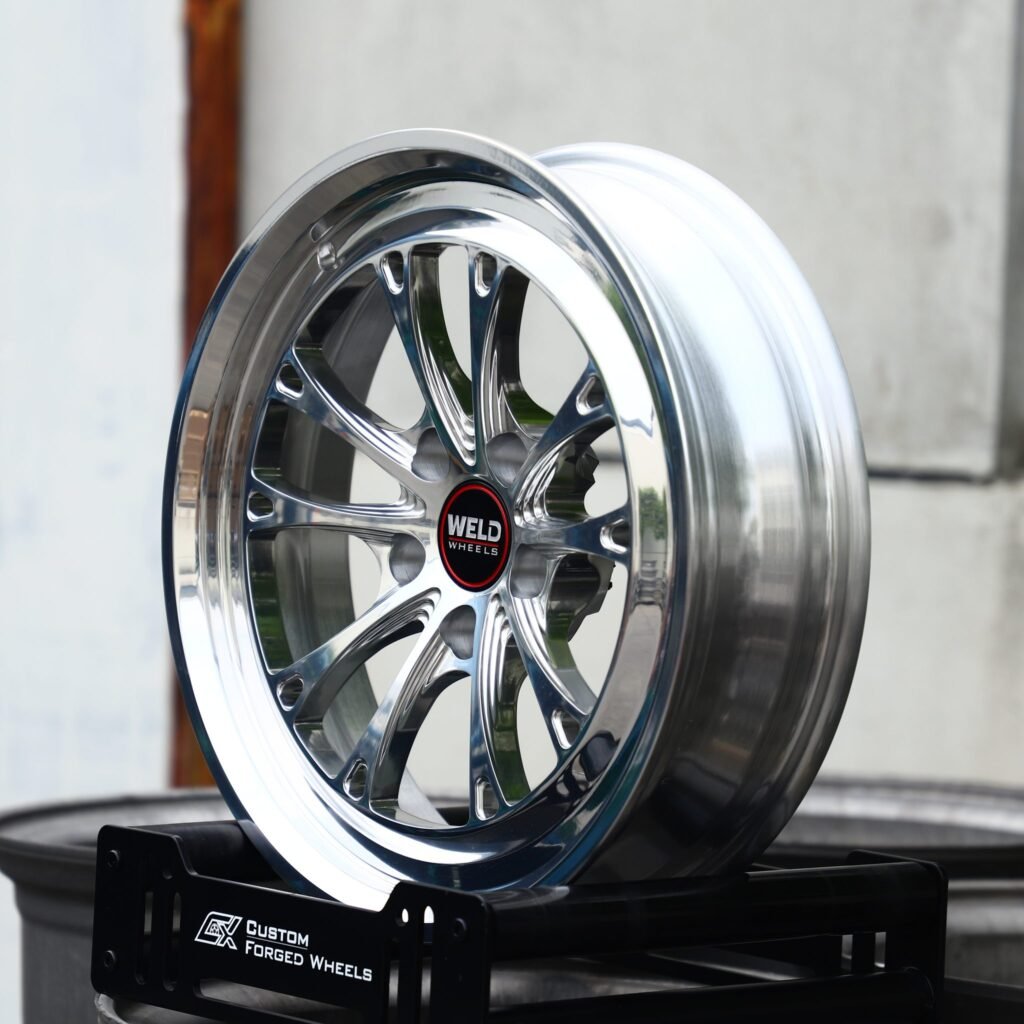 5x114.3 wheels – Mirror Milled 10-Spoke Polished Deep Lip (Weld Racing-Style), side view