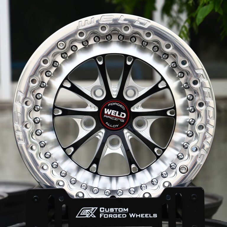Ford Mustang wheels – Mirror Milled / Black 10-Spoke Beadlock (Weld Racing-Style), front view