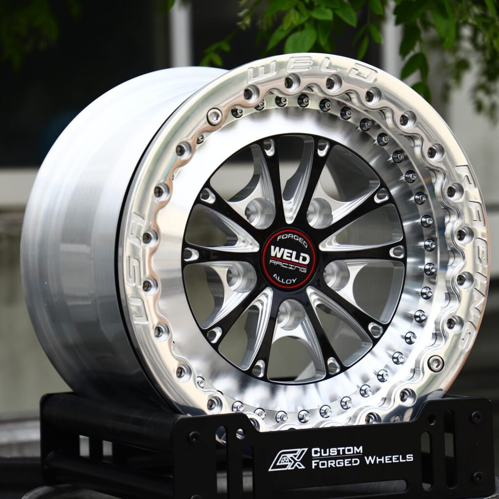 Chevrolet Corvette C7 wheels – Mirror Milled / Black 10-Spoke Beadlock (Weld Racing-Style), angled view