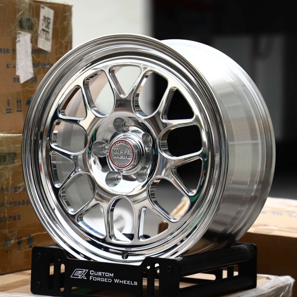 Chevrolet Corvette C7 wheels – Mirror Polished 12-Spoke (Weld Racing-Style), angled view