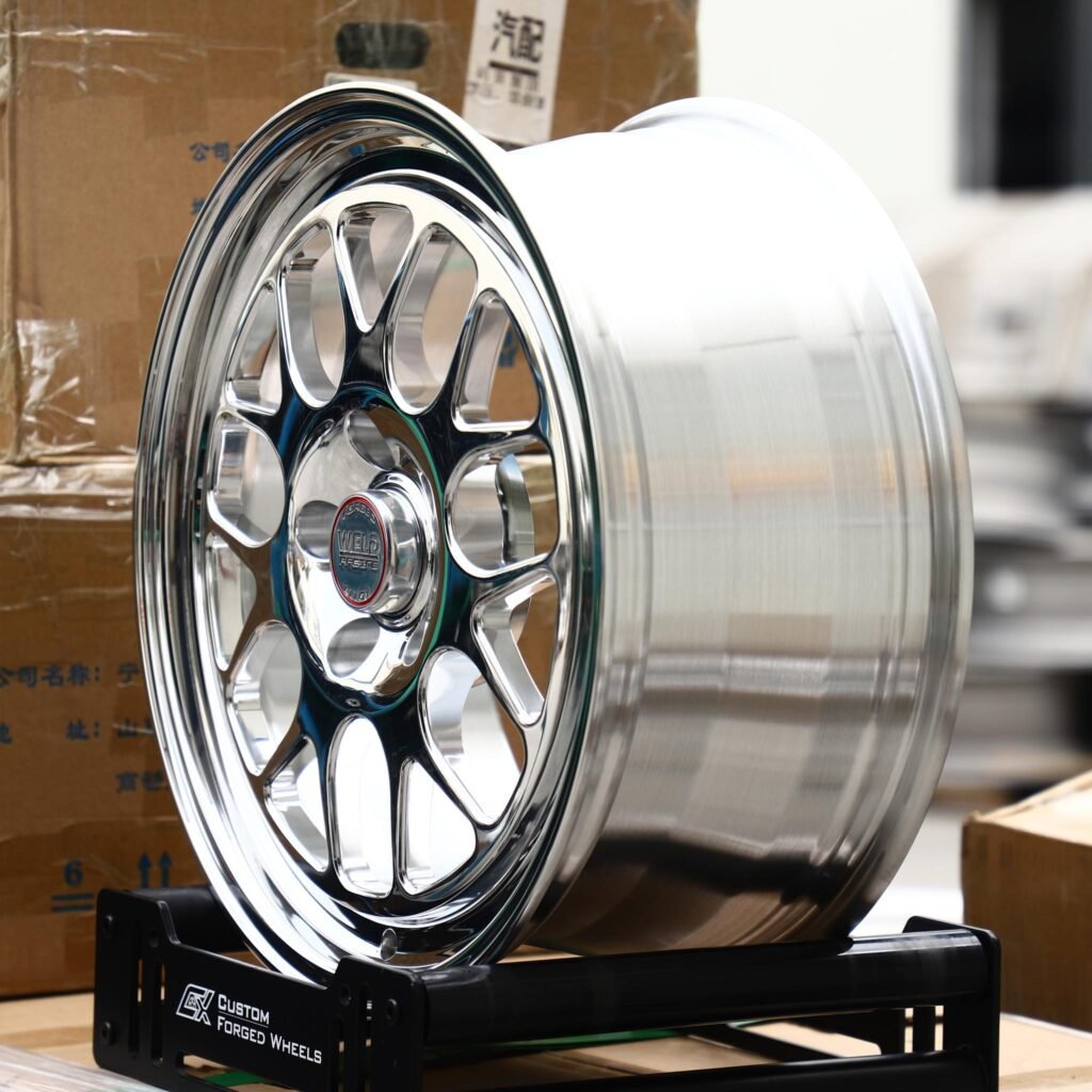 5x114.3 wheels – Mirror Polished 12-Spoke (Weld Racing-Style), side view