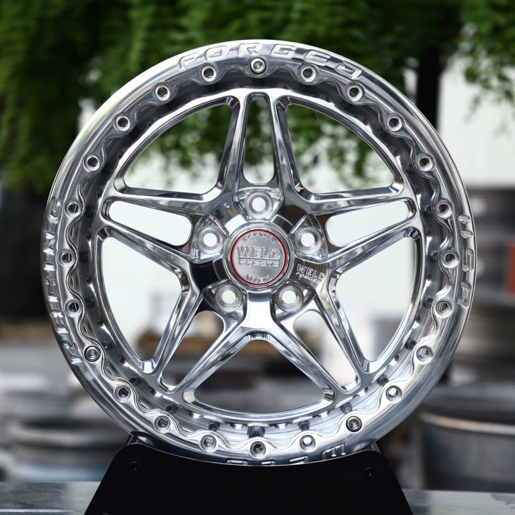 Ford Mustang wheels – Mirror Polished 5-Star Beadlock (Weld Racing-Style), front view