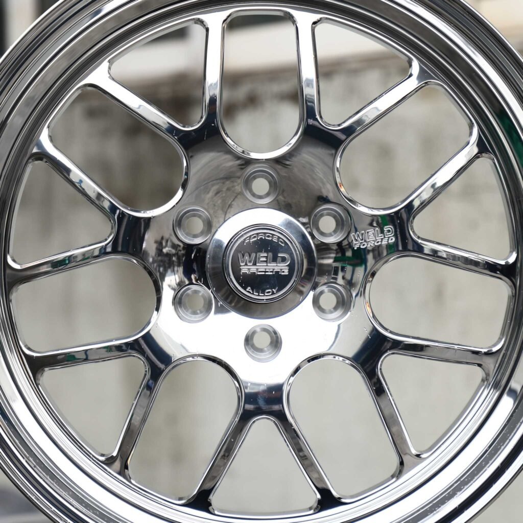 Ford F-150 wheels – Mirror Polished 7 Y-Spoke Mesh (Weld Racing-Style), angled view