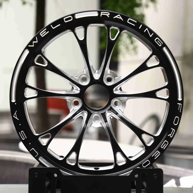 Ford Mustang wheels – Weld Matte Silver 5 V-Spoke, front view