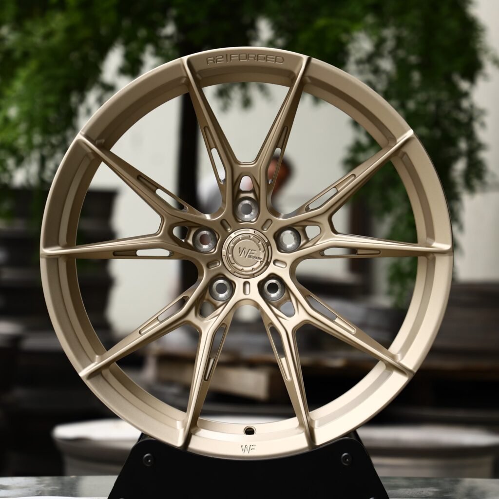 Audi RS3 wheels – Bronze / Gold 5 Y-Spoke Side-Milled (WF R2-Style), front view