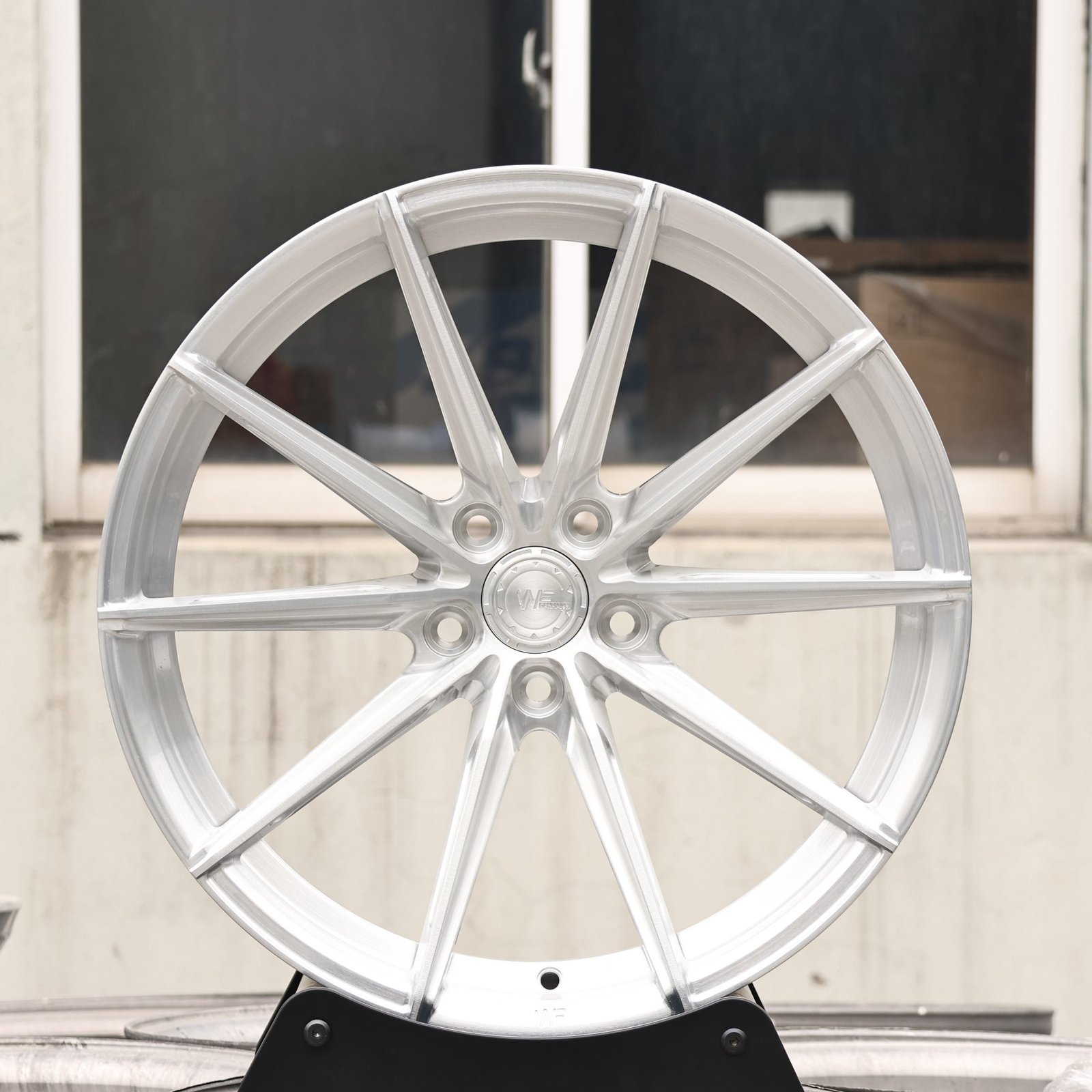 Wheelforce-Style Brushed Silver 10 Directional-Spoke Forged Wheels – Audi RS3 / BMW M3 G80, front view