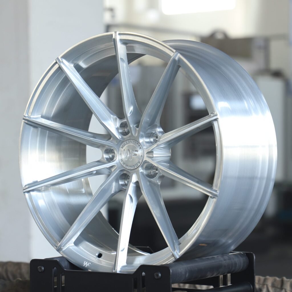 Wheelforce-Style Brushed Silver 10 Directional-Spoke Forged Wheels – Audi RS3 / BMW M3 G80, angled view 2