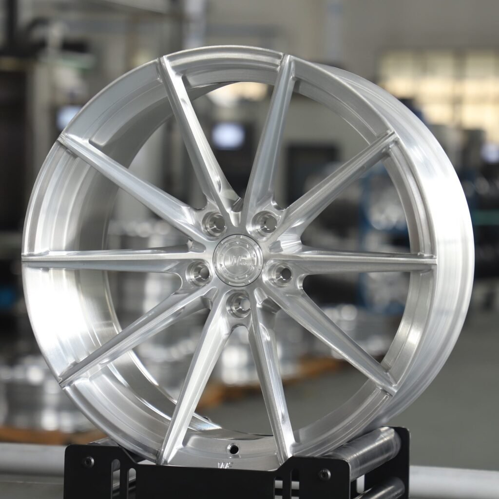 BMW M3 G80 wheels – WF Brushed Silver 10-Spoke, angled view