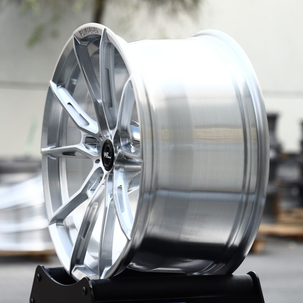 5x112 wheels – Brushed Silver 5 Y-Spoke Side-Milled (WF R2-Style), side view