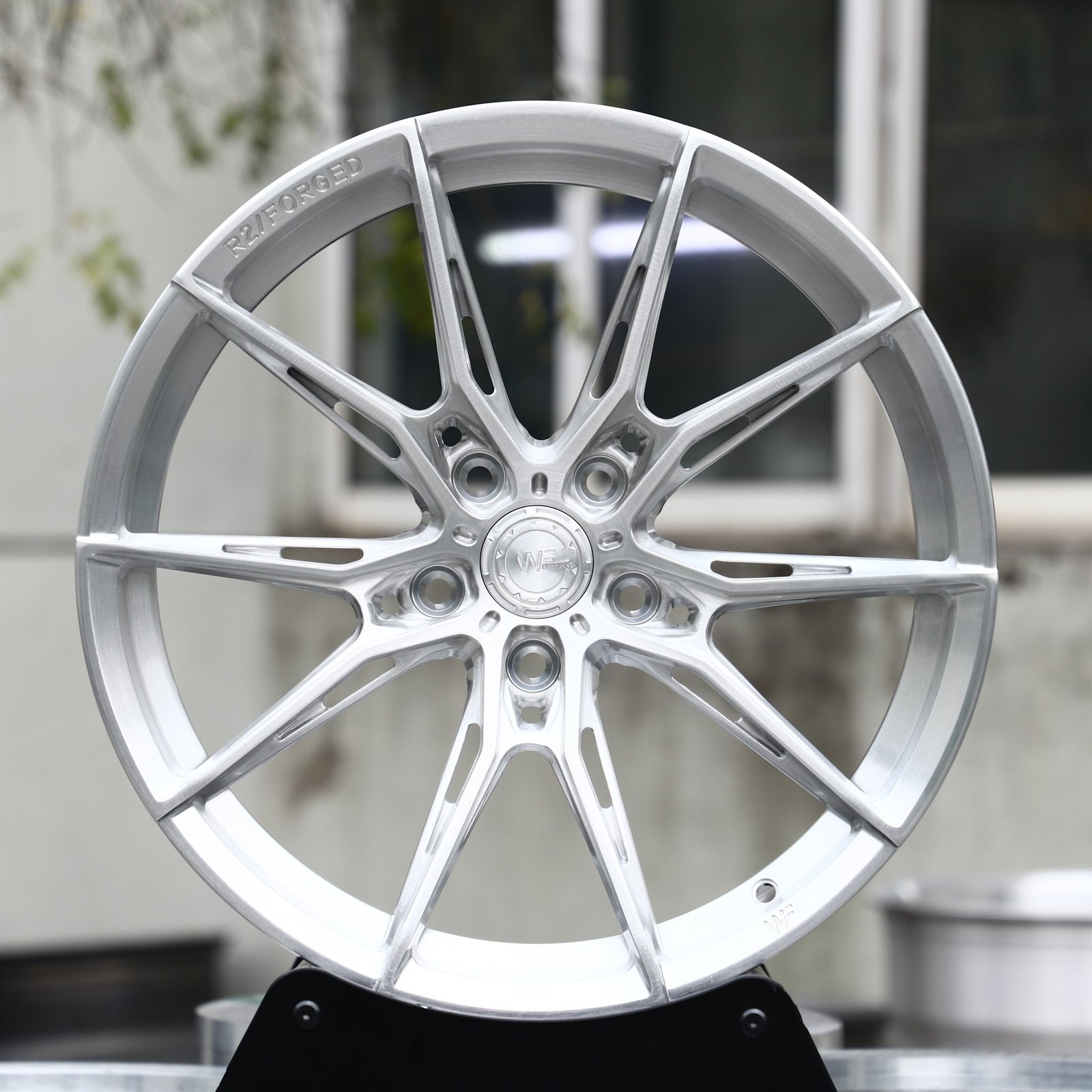 Audi RS3 wheels – Brushed Silver 5 Y-Spoke Side-Milled (WF R2-Style), front view