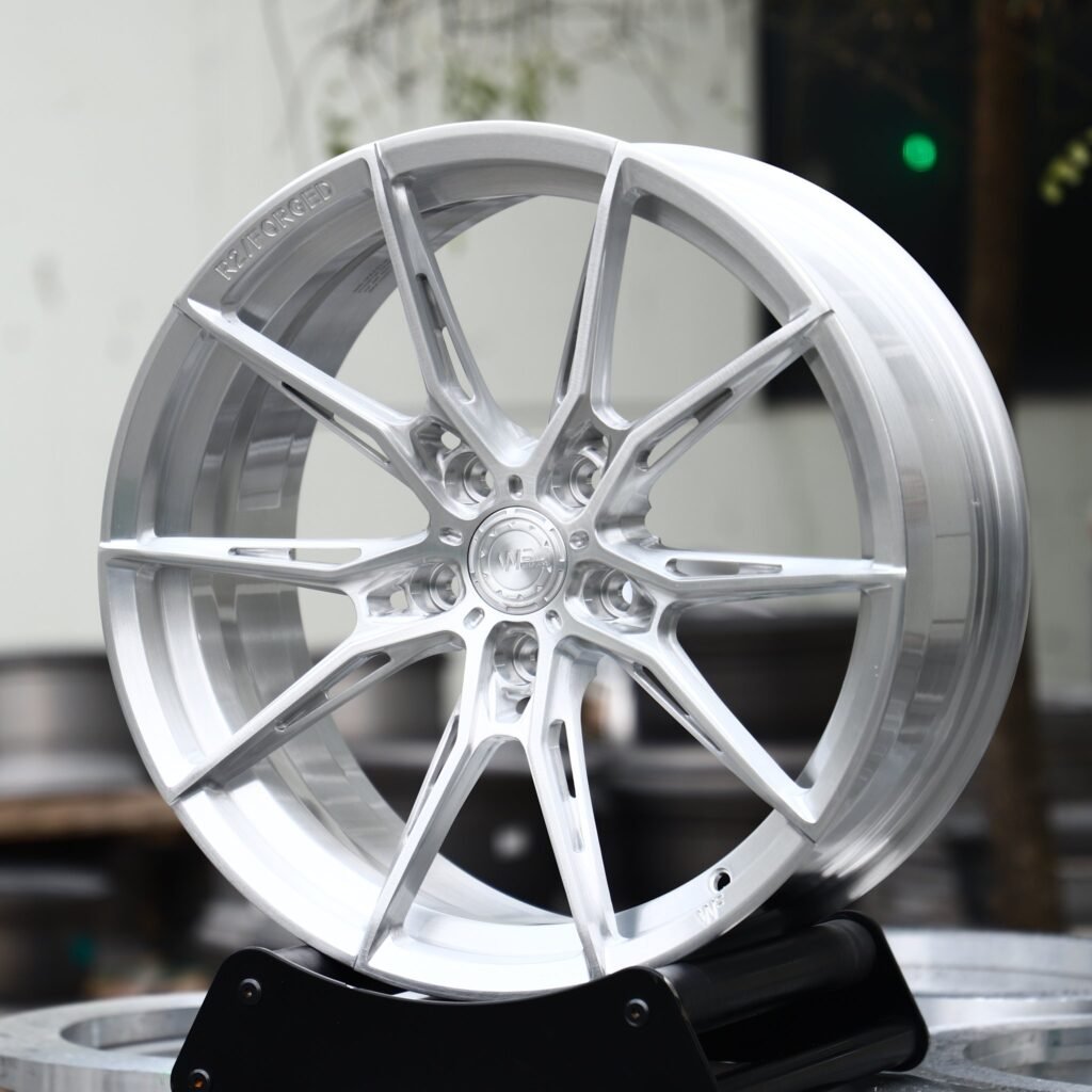 BMW M3 G80 wheels – Brushed Silver 5 Y-Spoke Side-Milled (WF R2-Style), angled view