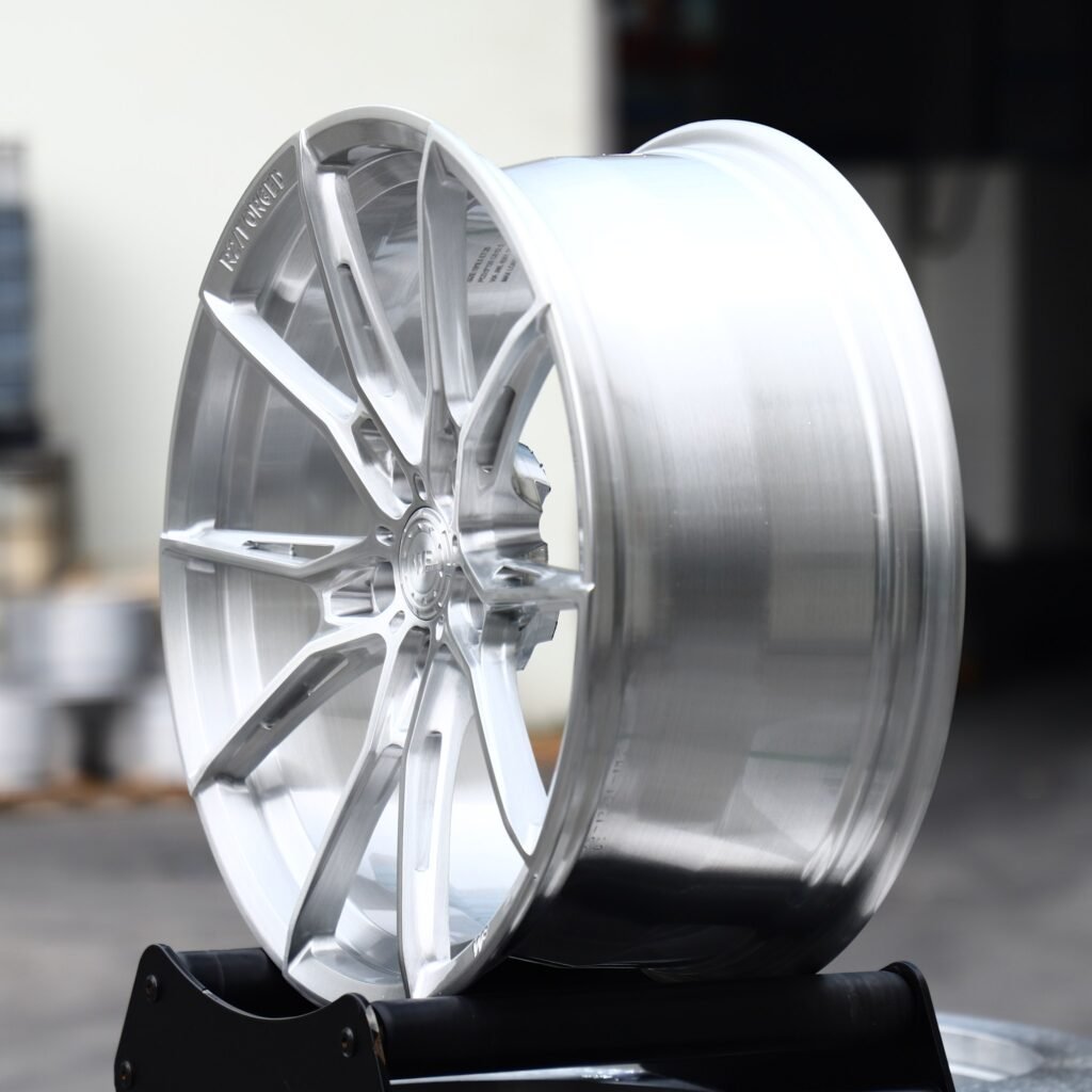 5x112 wheels – Brushed Silver 5 Y-Spoke Side-Milled (WF R2-Style), side view