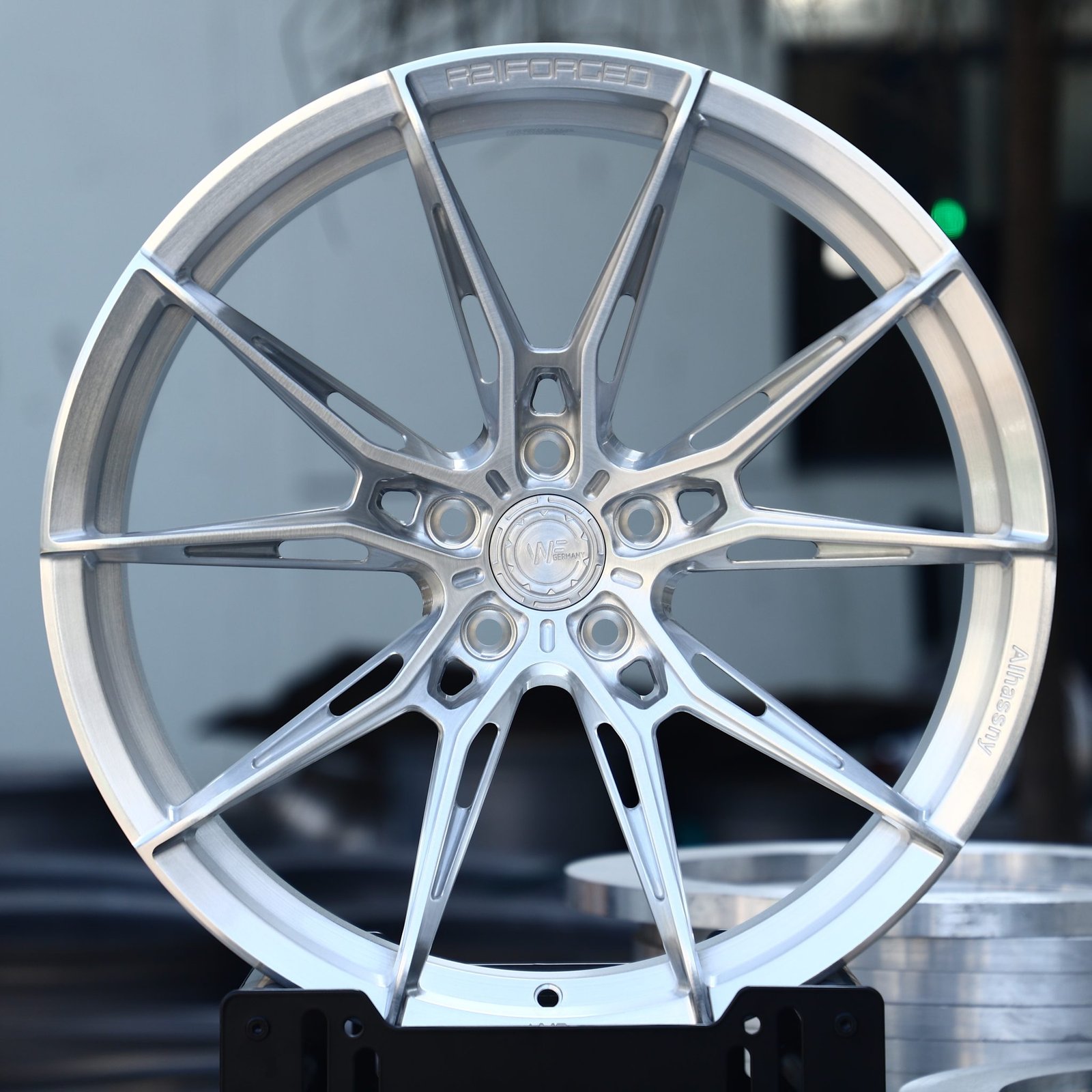 Audi RS3 wheels – WF Brushed Silver Side-Milled, front view