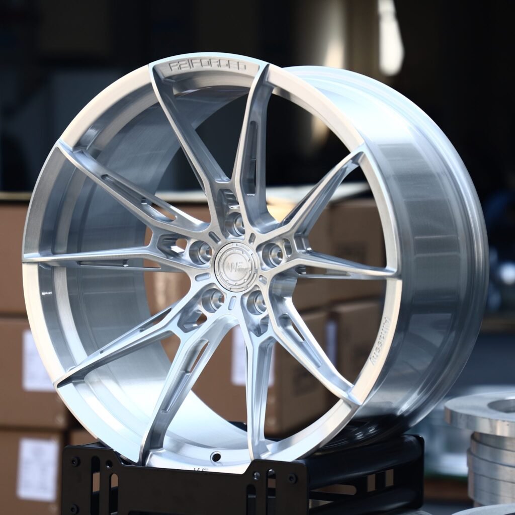 BMW M3 G80 wheels – WF Brushed Silver Side-Milled, angled view