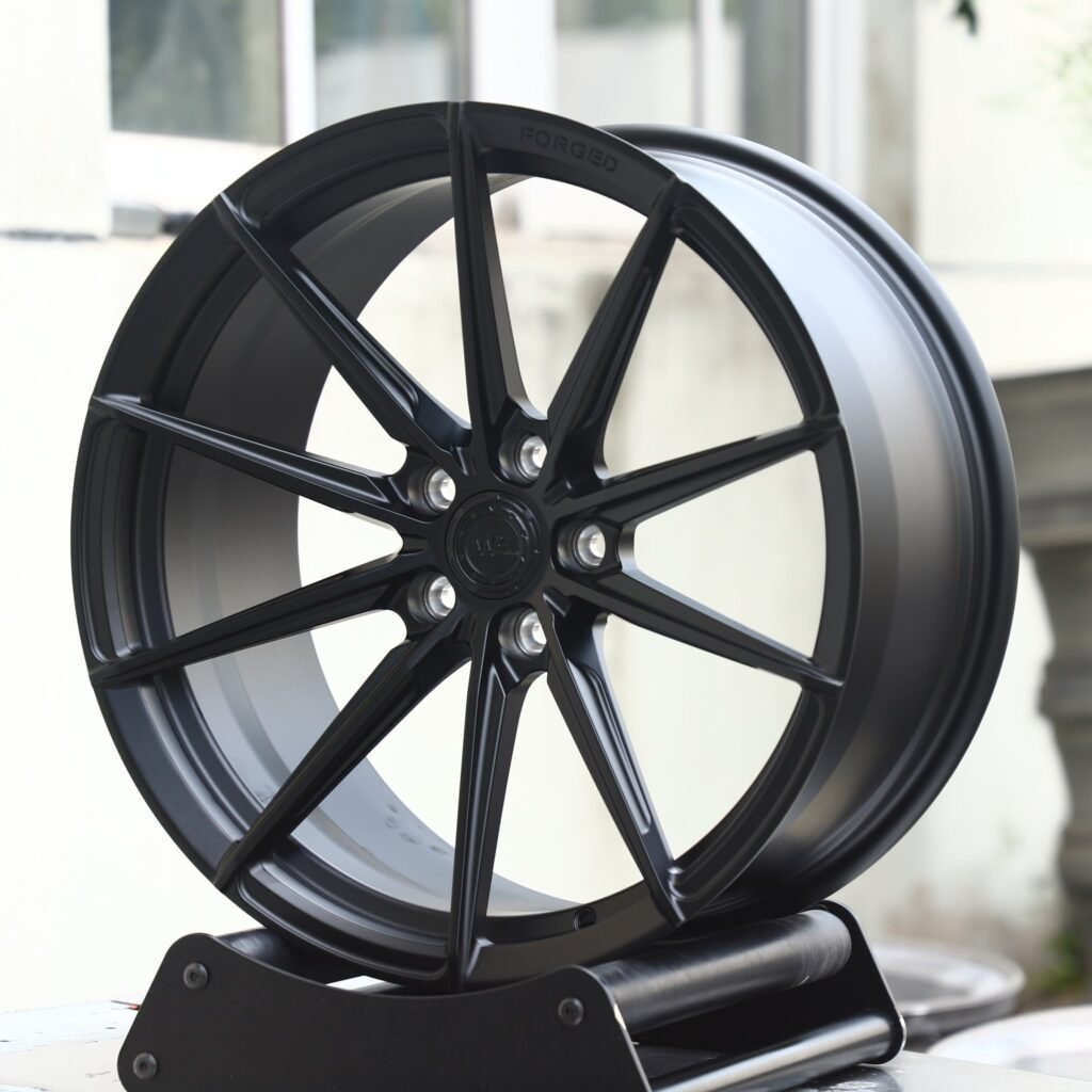 Wheelforce-Style Gloss Black 10 Directional-Spoke Forged Wheels – Audi RS3 / BMW M3 G80, angled view 2