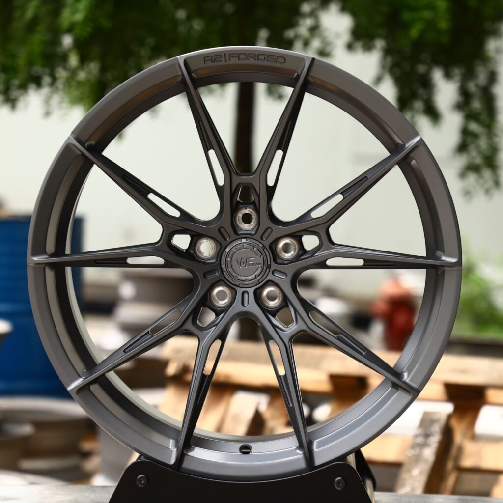 Audi RS3 wheels – Gloss Black / Gunmetal Side-Milled (WF R2-Style), front view