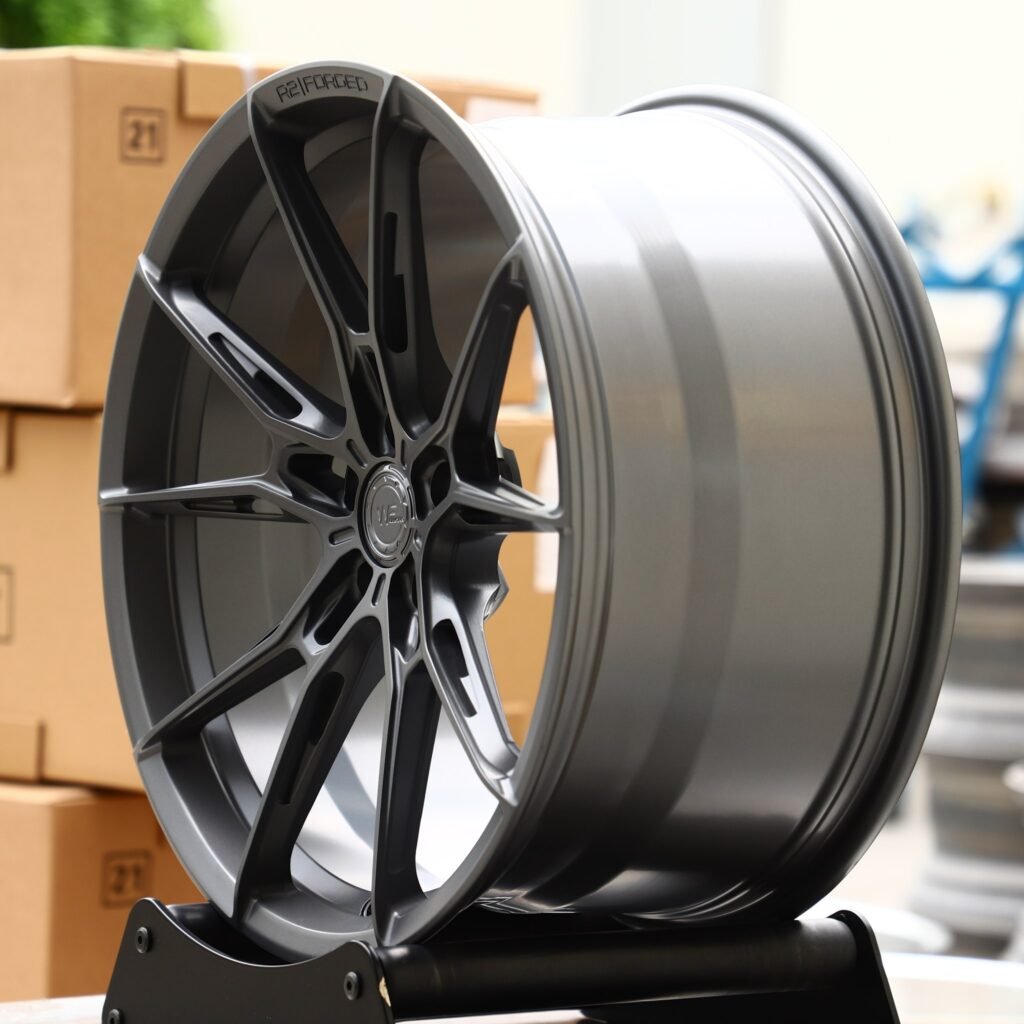 5x112 wheels – Gloss Black / Gunmetal Side-Milled (WF R2-Style), side view