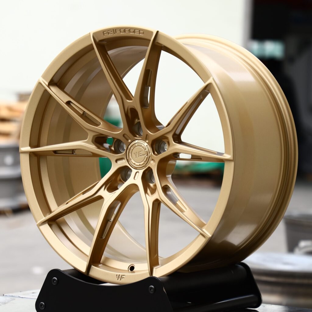 BMW M3 G80 wheels – Gold 5 Y-Spoke Side-Milled (WF R2-Style), angled view