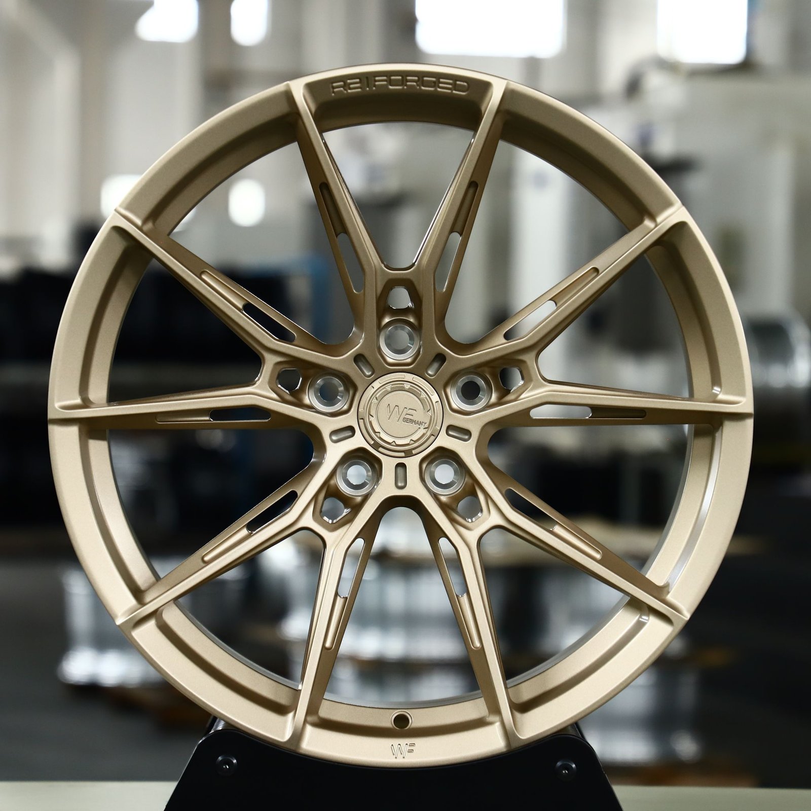 Audi RS3 wheels – Matte Gold Side-Milled (WF R2-Style), front view