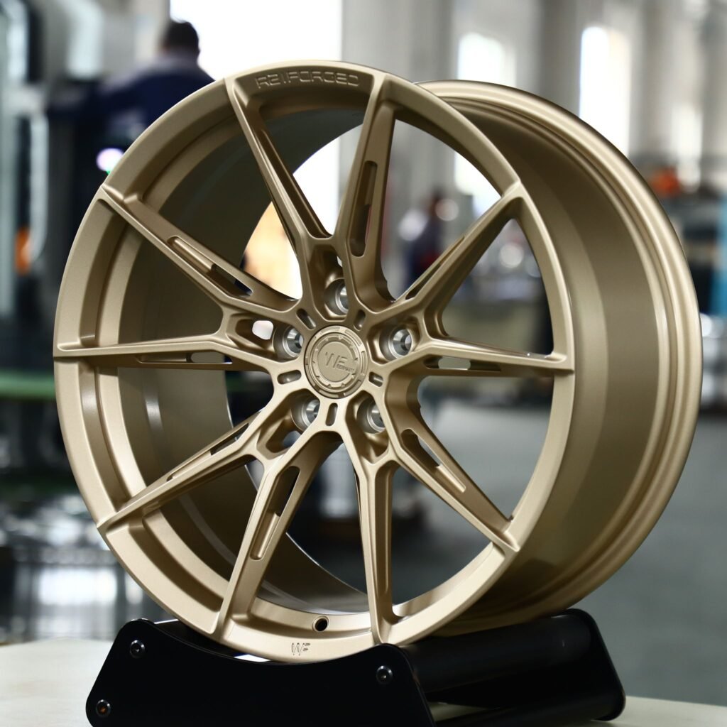 5x112 wheels – Matte Gold Side-Milled (WF R2-Style), side view